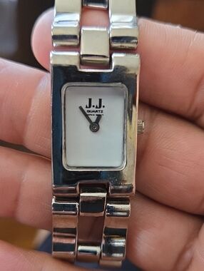 J. Jill Silver Tone Rectangular Face Link Bracelet Watch with White Dial